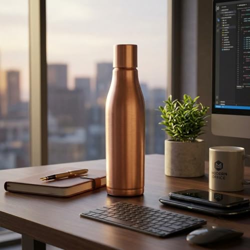 Image of Tambra Pure Copper Wine Plain Water Bottle with Advanced Leak Proof Protection and Joint Less With Matt Finish Look | Ayurveda and Yoga Health Benefits | (950 ml, Pack of 2)