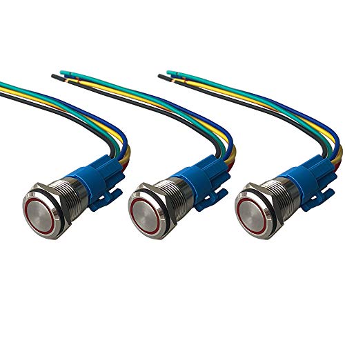 QitinDasen 3Pcs Premium 12V / 24V 5A Interruptor de Botón Momentáneo, 16mm...