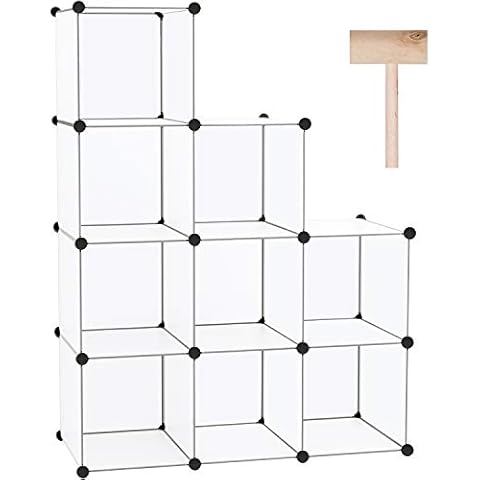 C&AHOME Cube Storage, 9-Cube Plastic Closet Cabinet Organizer, DIY Stackable Bookshelf, Modular shelving Units Ideal for Home, Office, Kids Room, 36.6"L x 12.4" W x 48.4" H Translucent White SBTM3009A Cover