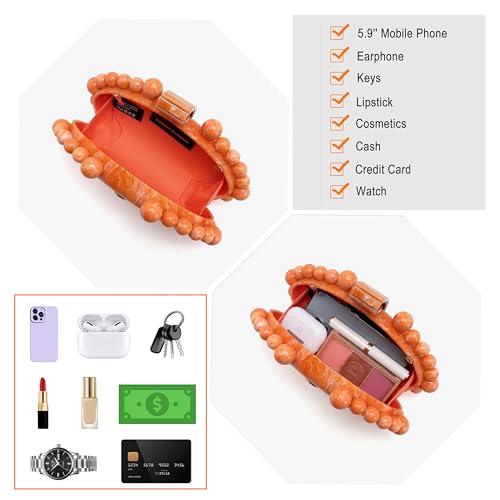Image of Clutch Bag for Women Oval Beads Purse Wedding Prom Party Marble Texture Acrylic Evening Bag Shoulder Crossbody Bag