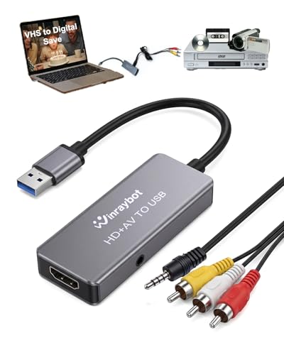 USB Video Capture Adapter, VHS to Digital Converter,Video Capture Card for VHS,RCA,HI9,hdmi for Video Streaming Convert VHS/DVD to Digital Format, RCA/S-Video/HDMI Input Optimized Version