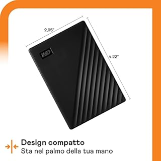 WD 5TB My Passport Hard Disk Esterno Portatile, USB 3.2 Gen 1/USB 3.0, Protezion con password, Software per la gestion e il backup, Formatto per Windows, ChromeOS and MacOS, Nero
