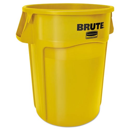 RCP2655YEL - Rubbermaid Brute Refuse Container, Round, Plastic, 55 Gal, Yellow