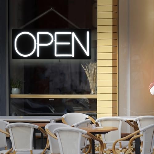 Image of Ultra Bright LED Neon Open Sign - 22 Inch Electric Light Up Sign for Business Storefront Window Glass Door Retail Shop Store Bar Salon Restaurant, White