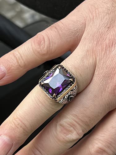 Mens Silver Amethyst Ring, Amethyst Stone Ring, Mens Handmade Ring, Turkish Handmade Silver Ring, 925K Sterling Silver Ring,Gift For Him #TOP2