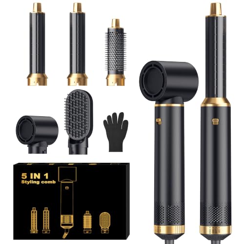 Image of 5 in 1 Blow Dryer Brush, Upgrade Hair Dryer Brush Set Negative Ion Air Styler Curling Wrap Air Curler, Hot Air Brush Curling Iron Hair Styling Tools As A Gift for Straight /Curl /Dry /Smooth