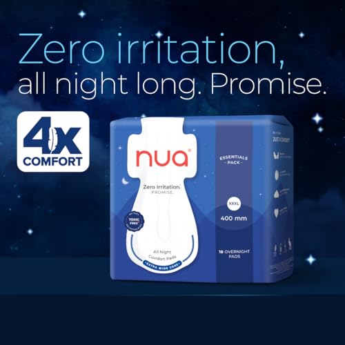 Image of Nua All Night Comfort Sanitary Pads | Pack of 18 (XXXL 400mm) | Extra Wide Core | Front to Back Coverage | Upto 12 Hours of Absorption | Super Soft and Breathable | No Rashes | 100% Toxic-Free