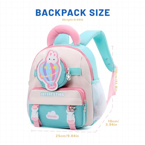 Toddler Backpack for Girls Preschool Kindergarten Backpack age 3-4 12in mini Cute Kids Bags with Detachable Waist Bag, Pink and Mint Green3