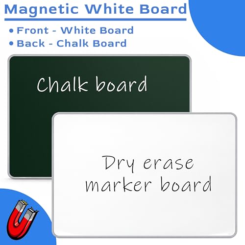 Image of Eduway MagPad Magnetic A4 Small Double Sided White Board & Chalk Board with 1 Magnetic Marker | Reusable Mini Dry Lap Board for Kids, Students | Portable Lightweight Writing Board (21x 29.7 cm).