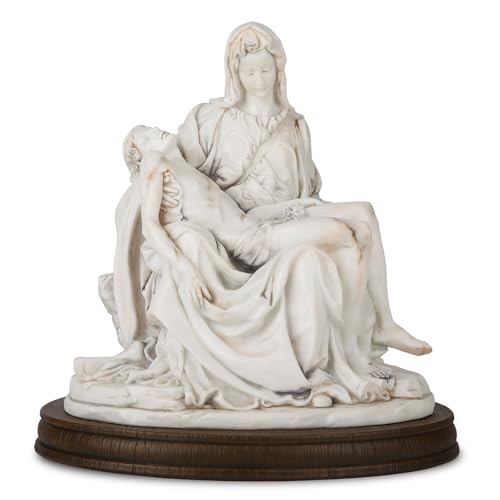 ShineOnAngel Pieta Statue - Michelangelos Piet Replica Sculpture - Hand Painted Marble Finish Jesus and Holy Mother Madonna 10 Inch Renaissance Home Decoration Collection