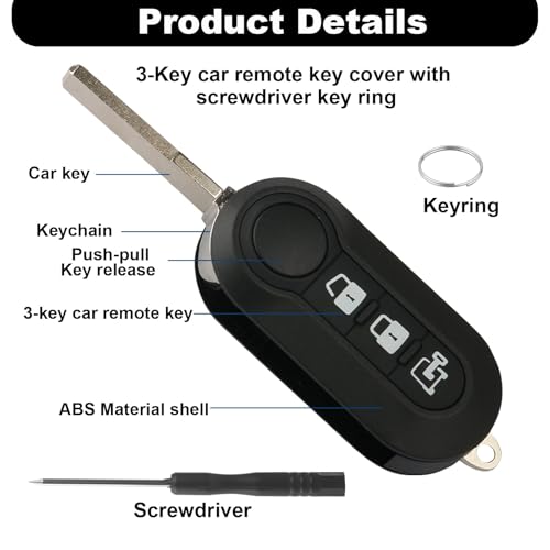 3-Tasten Ersatz Schlüsselgehäuse für FIAT 500, 500L, Panda, Punto, Bravo, Stilo, Evo, Ducato, Lancia Y, Delta Musa, Gehäuse mit Schraubendreher Schlüsselring, Autofernbedienung Etui