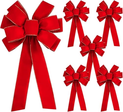 6 Stück Weihnachtsschleifen Rot Groß - 78x27CM Tannenbaum Schleifen...