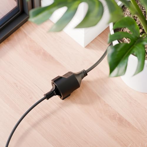 deleyCON 2m Kabel Zasilający Przedłużacz z Płaskim Wtykiem Ochronnym Przewód Prądu Przedłużenie 3680W Gospodarstwo Domowe Biuro Multimedia Czarny