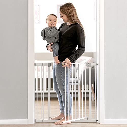 Hauck Türschutzgitter/Treppenschutzgitter für Kinder Open N Stop KD Safety Gate inkl. 21 cm Verlängerung/ohne Bohren / 96-101 cm breit weiß & Y-Spindel, für Geländer