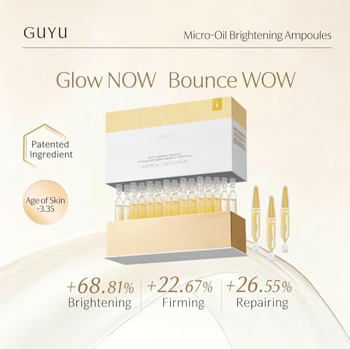 Image of Vitamin C Face Serum | GUYU Brightening Single-Use Ampoule | Vitamin E & C, 4 Seed Micro-Oils, Hyaluronic Acid | 0% Irritation for Sensitive | for Glass Skin, Radiance (0.05 Fl Oz x 30pcs)