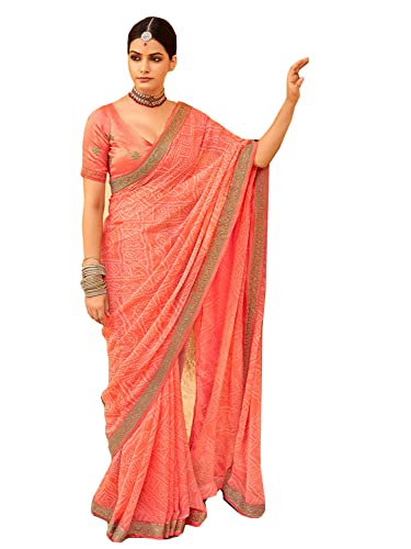 Sari indien en georgette pêche de 6.25 mtrs avec chemisier 1462 pour style traditionnel