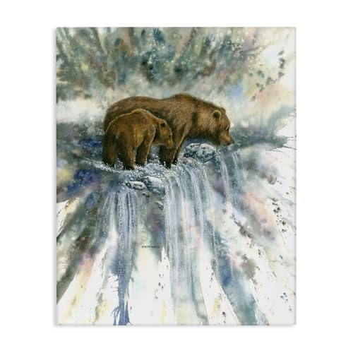 Stupell Industries Two Bears Waterfall Nature, 16 x 20 Inch Canvas Wall Art