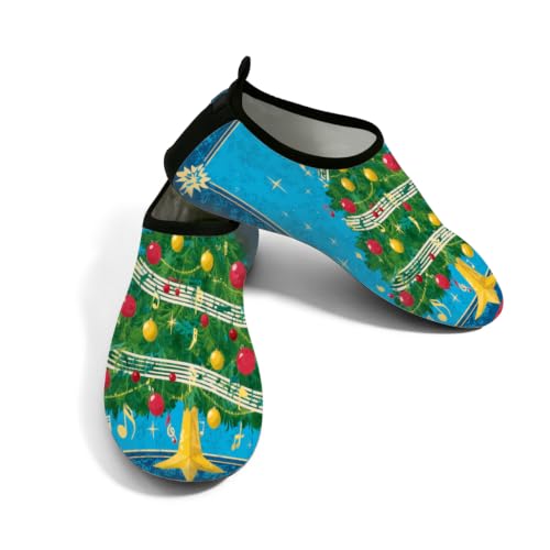 Zapatos acuáticos de playa para mujer y hombre con estampado azul de árbol de Navidad