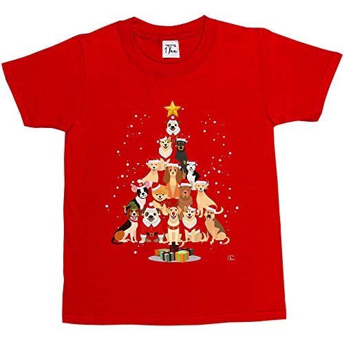 1Tee Girls Dog Christmas Tree T-Shirt Red 9-11 Years