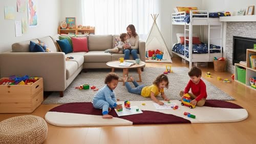 Image of Fluffy Silky Micro Fiber Polyster Carpet /Runner for Bedroom, Study Room, Playing Room, Guest Room ETC. 4x6 feet Feet, (Wine and Ivory new Laher)