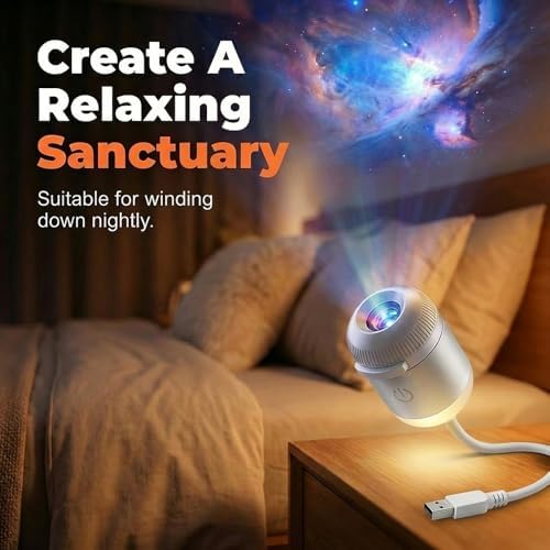 Growbyways Plug-and-Play HD Star Projector, USB Portable 2-in-1 Mini Galaxy Star Projector with Flexible Gooseneck, 360° Rotating LED Stars Night Light for Bedroom, Car Interior (12 Slides) - 1