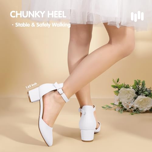 Image of Hehainom Girls Dress Shoes Chunky High Heels Ankle Strap Pumps