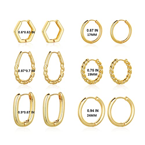 Image of Wgoud 6 Pairs Chunky Gold Hoop Earrings for Women, 14K Gold Plated Hoop Earrings Hypoallergenic, Thick Lightweight Twisted Huggie Hoops Earring Set for Women's Jewelry GIfts