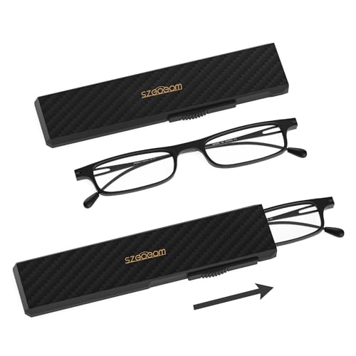 SZEOEOM Lunettes de Lecture Pliantes Ultra Minces Femmes Hommes Légères TR90 Lecteurs d'Ordinateur Compacts Anti-Pliables Portables Étui Plat Robuste Noir +2.0 (Noir, 3.5, Dioptres)