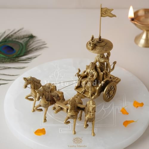 Image of Brass 4-Horse Rath Statue, Vastu Remedy for Success (9.5 Inch, 1.8 kg)