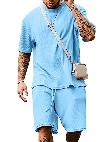 Babioboa Men's Short Sleeve Tracksuit Summer T Shirt & Shorts set 2 Pockets Oversize Two Piece Casual Daily Duty-off