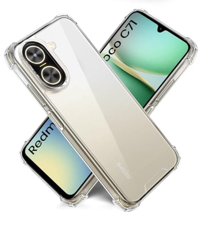 Image of WOW IMAGINE Ultra-Hybrid Crystal Clear Back Case for Redmi A5 2025 | Poco C71 | Shockproof Design | Camera Protection Bump | Hard Clear Mobile Back Cover with Cushioned Edges - Transparent