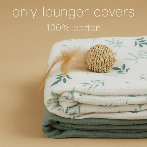 Image of Baby Lounger Cover, Muslin Baby Nest Cover 2 Pack, 100% Cotton Newborn Lounger Cover, Infant Lounger Cover, Breathable Adjustable Slipcover for Boys Girls, Covers Only (Green+Leaves)