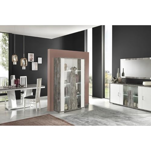AltoBuy Denys - Ensemble Séjour Complet Laqué Blanc et Effet Bois Taupe