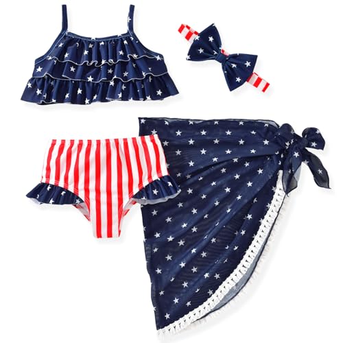 Image of HINTINA Toddler Girl Swimsuit Tiered Ruffle Bathing Suit 2 Piece Bikini Set with Cover Up Skirt