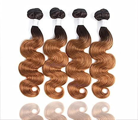 Sakula Ombre Body Wave 2 Tone Virgin Remy Human Hair Bundles with 1b-30 Color, Brazilian Grade 8A Body Wave Hair 4 Bundles 18 18 20 20 Inch