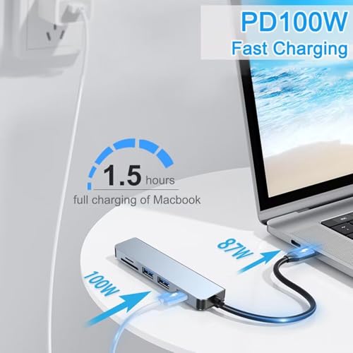 Image of Tobo USB C to HDMI Adapter for Monitor, 6 in 1 USB C Hub with 4K HDMI, SD /TF Card Reader,100W PD, USB 3.0 Extender, USB C Dock for Phone 15, M-Book Air /Pro, Pad Pro, Mac, D-ll /ACR /HP /A-US /Switch