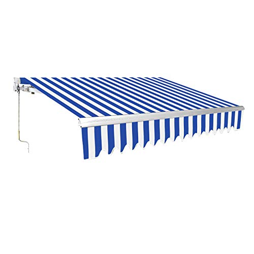 Joparri 3 x 2,5 m Toldo con Brazo articulado, toldo para balcón, terraza, con protección UVA UVB y Material Resistente al Agua, Marco y manivela de Aluminio, Color Azul y Blanco Cover