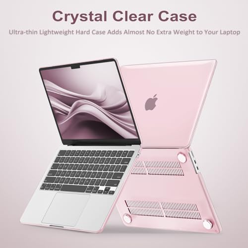 Image of MOSISO Compatible with MacBook Air 13 inch Case M5 2026 M4 2025 M3 M2 2024-2022 A3449 A3240 A3113 A2681, Hard Shell&Keyboard Cover&Screen Film&Type C for MacBook Air 13.6 inch Case, Rose Pink