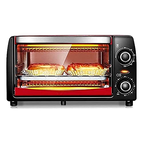 Horno eléctrico de mesa mini horno de 12 litros con ajuste de temperatura de 0 a 230 °C y temporizador de 0 a 60 minutos, horno tostador de puerta de doble acristalamiento de 1050 W estético y l