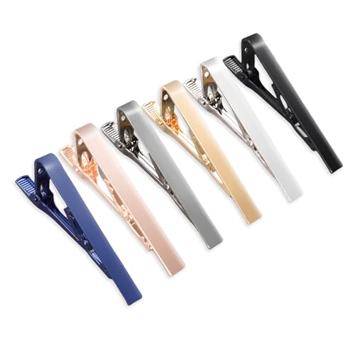 Perusiaw 6 Pcs Tie Clips for Men, 6 Classic Colors Upgrade Tie Bar, Non-Slip Tie Clip for Father, Husband, Business, Wedding, Anniversary & Everyday Wear