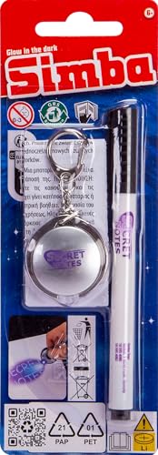 Simba Secret Notes Stift + UV-Leuchte – Geheimstift mit unsichtbarer Tinte & UV-Licht, zum Schreiben und Entschlüsseln geheimer Botschaften, Kreativspielzeug für Kinder ab 3 Jahren