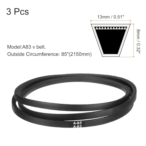 Image of uxcell 3pcs A83 or 4L850 Classic Wrapped Rubber V-Belt, 83 inch(2100mm) Inside Circumference, A Profile V Belt