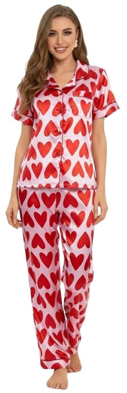 Image of Night Suit for Women with Full Sleeve Button-Down Top with Pant Dress for Woman,Night Dress for Woman, Two-Piece Loungewear Set