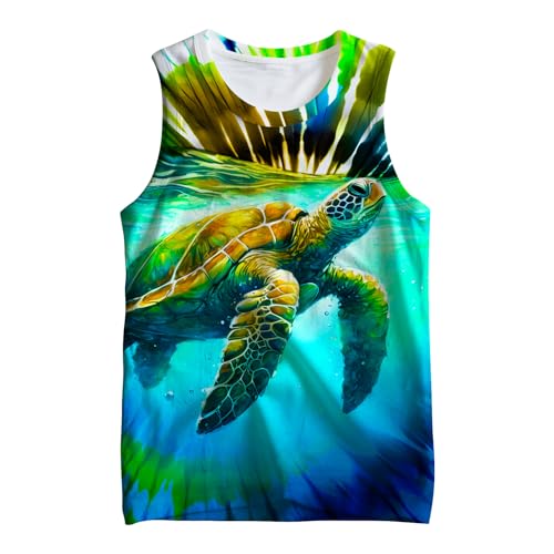 Image of Kids Cute Animal Tie Dye Tank Tops Shirt for 5-14 Years Crew Neck Sleeveless Undershirt