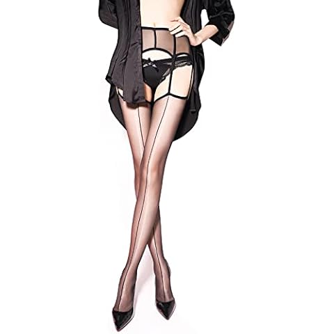 GOCBOBO Women's Sheer Suspender Stocking With Garter Belt Sexy Tights Oily High Waist Pantyhose, Black, One Size Cover
