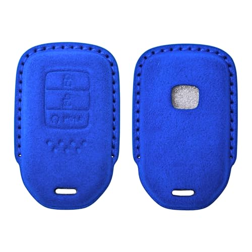 Image of KMH Alcantara Car Key Cover Compatible with Honda City, Civic, Jazz, Amaze, CR-V, WR-V, BR-V Models 3 Buttons Shell Case Holder Full Key Protector Smart Keycover (D2) Blue - Pack of 1