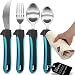BUNMO Adaptive Utensils - Weighted Knives Forks and Spoons Silverware Set for Elderly People Disability Parkinsons Arthritis Aid Handicapped Hand Muscle Weakness Large Grip Built Up Utensils