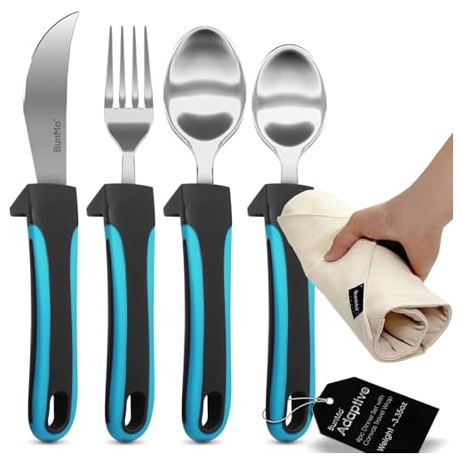 BUNMO Adaptive Utensils - Weighted Knives Forks and Spoons Silverware Set for Elderly People Disability Parkinsons Arthritis Aid Handicapped Hand Muscle Weakness Large Grip Built Up Utensils