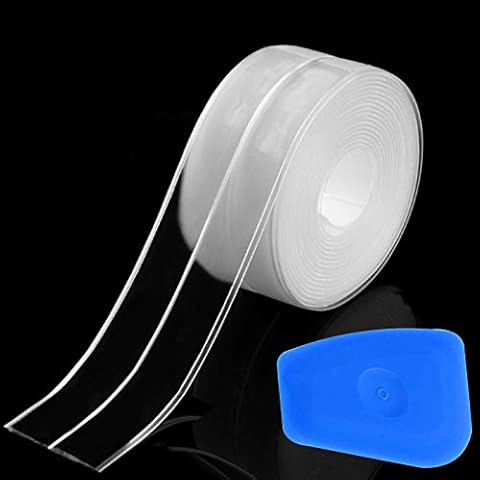 Sealant Tape, Waterproof Caulk Strip Bath Sealant Strip, Transparent & Adhesive Caulk Tape with Blue Silicone Removal Scraper, Sealing Tape for Bathroom Tubs Toilet Kitchen (126 x 1.5 in) Cover