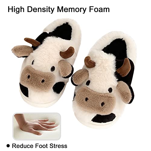 Cow Slippers for Women,Cartoon Animal Fuzzy Slippers,Winter Warm Women's House Slippers,Anti-Slip Indoor Outdoor for Man Wrap Heel3